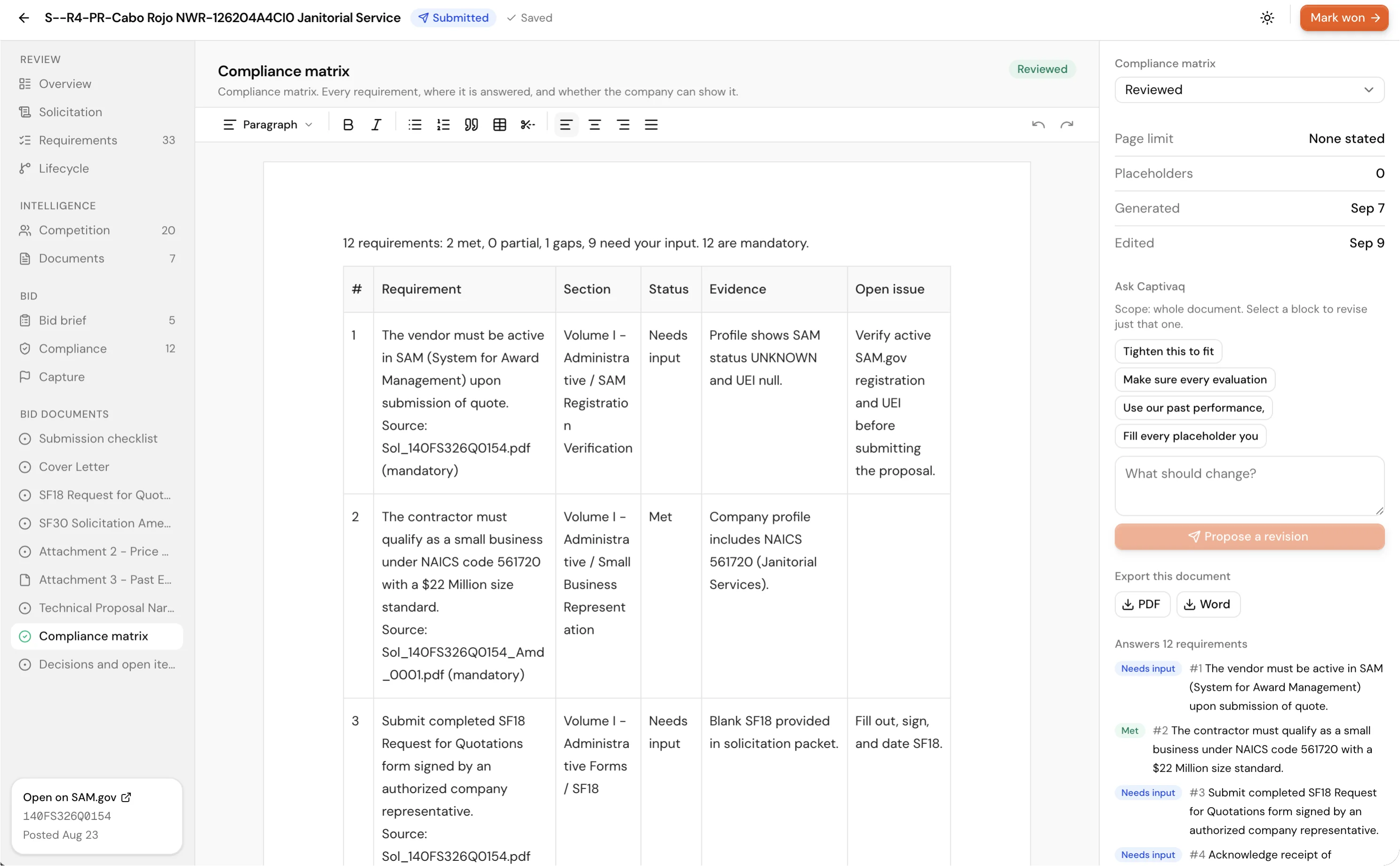 Open notices scored for fit, with the deadline and contract value on each