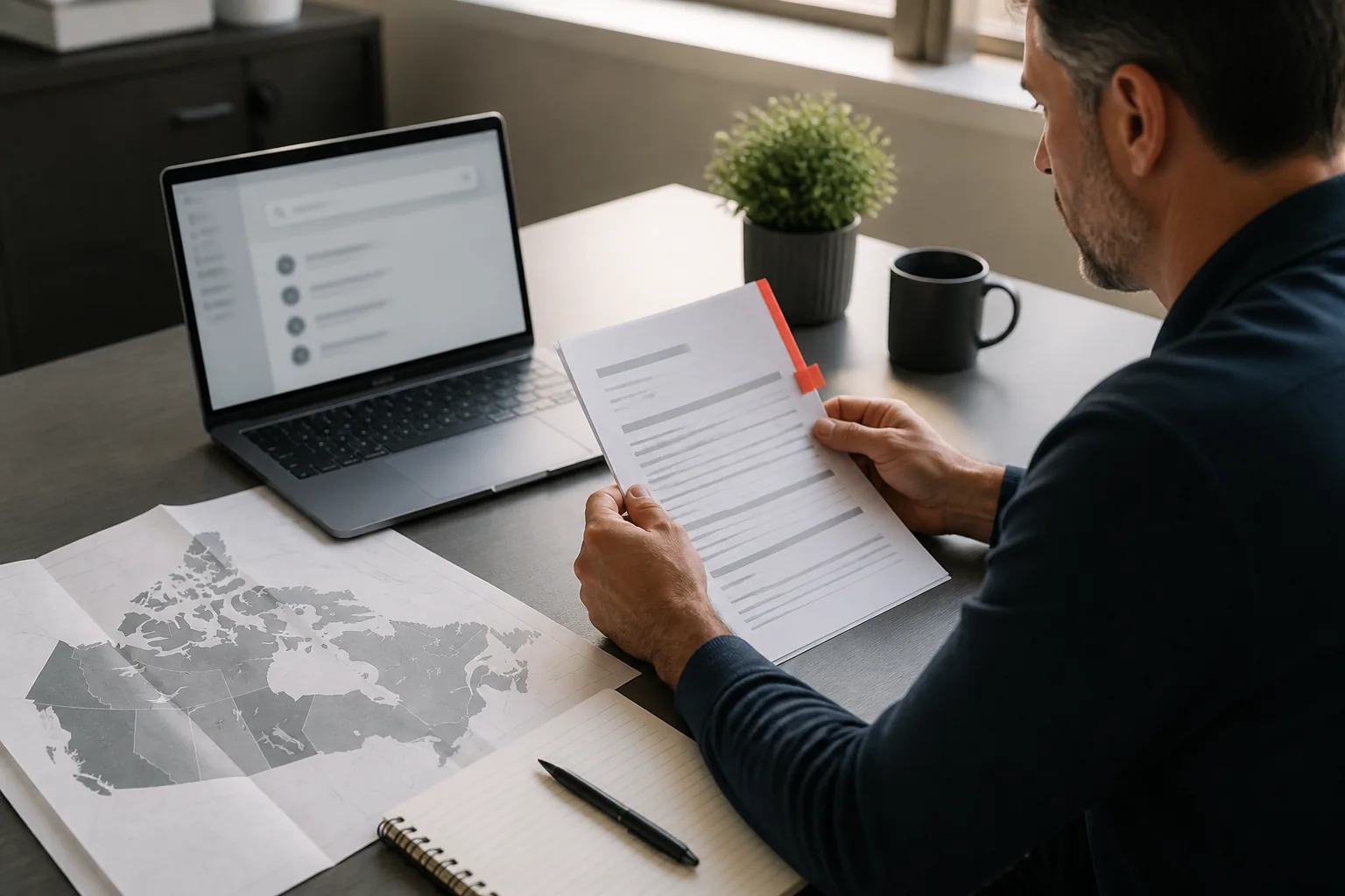 Contractor reviewing a public procurement document before pursuing a Canadian tender