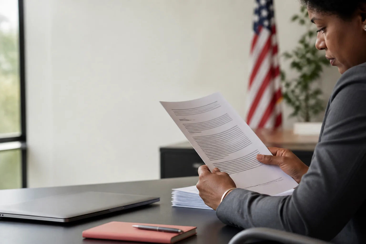 Capture manager reviewing a federal opportunity report before a bid decision